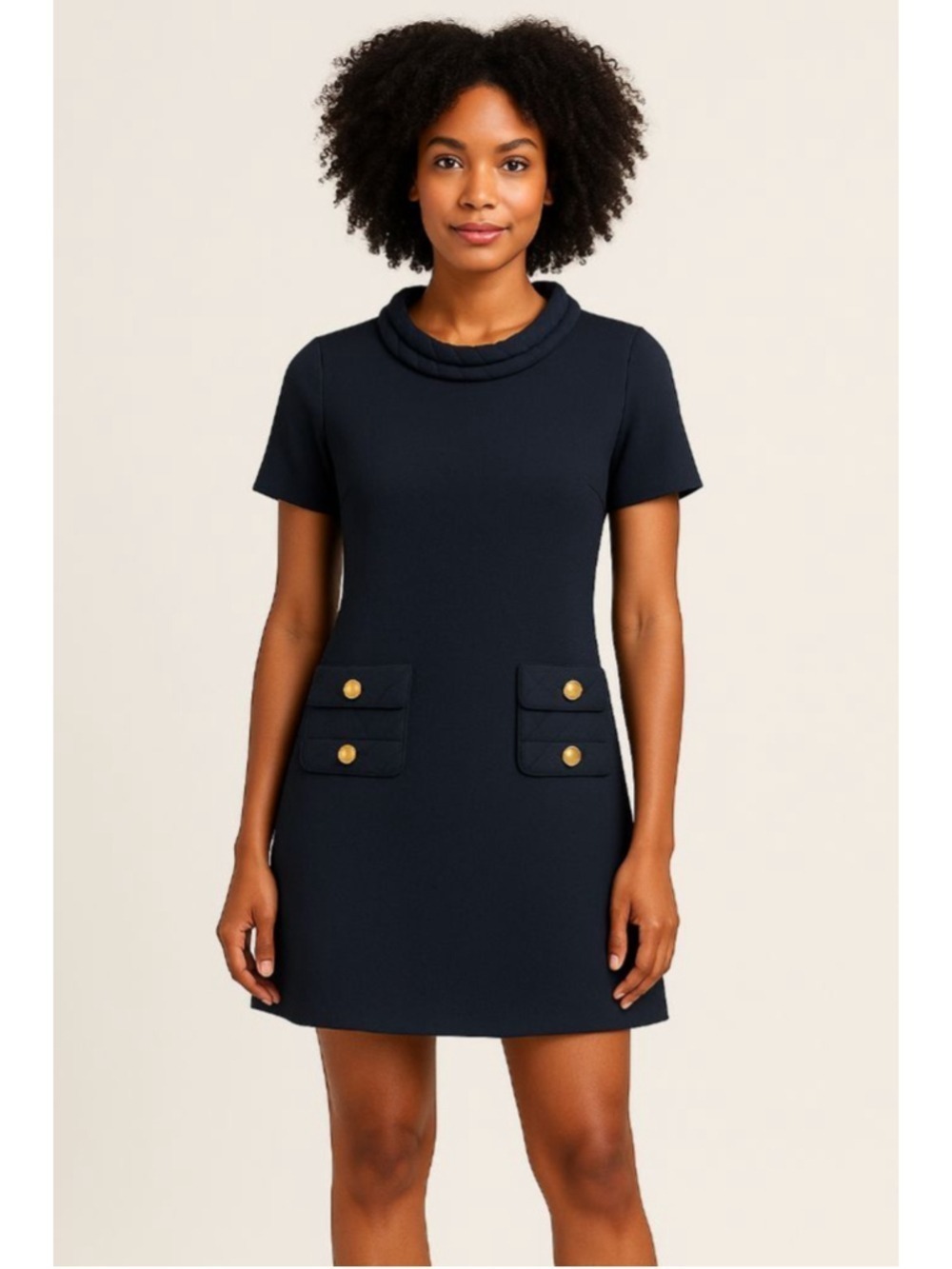 Navy Mini Dress with Golden-Silver Buttons Size Medium